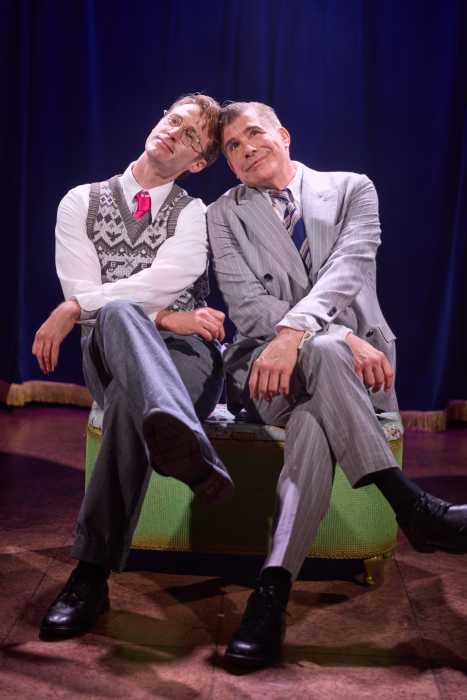 Hugo Bolton as Clyde Tolson and Bryan Batt as J. Edgar Hoover in "J. Edgar!" at the King's Head.