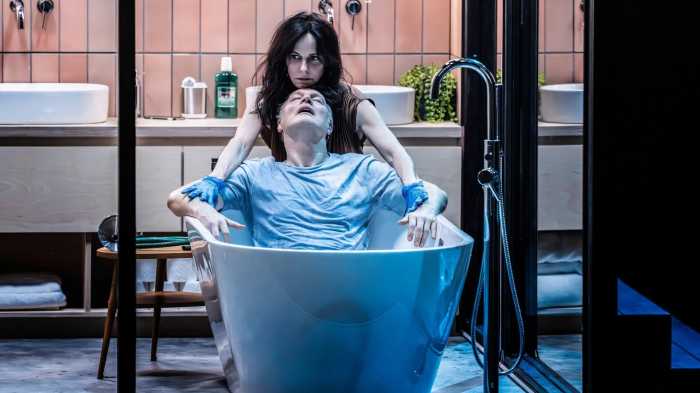 Mary Louise Parker and David Morrissey in "The Oresteia" at the Bridge Theatre.