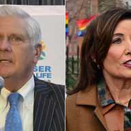 Nassau County Executive Bruce Blakeman (left), who is running against Gov. Kathy Hochul (right), attacked the governor over the state's LGBTQ Long-Term Care Facility Residents’ Bill of Rights.