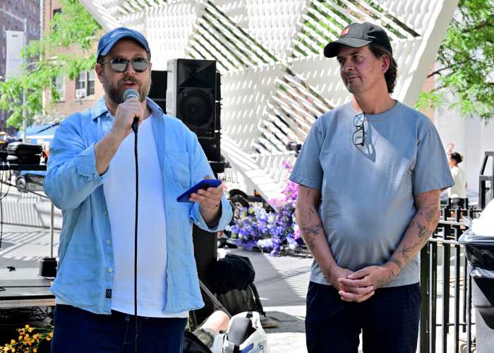 NYC AIDS Memorial executive director Dave Harper and artist Oscar Tuazon.